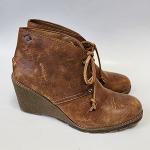 Sperry Harlow Cognac Burnished Leather Wedge Bootie Size 8